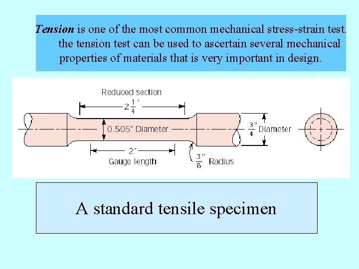Tension is one of the most common mechanical stress-strain test. the tension test can