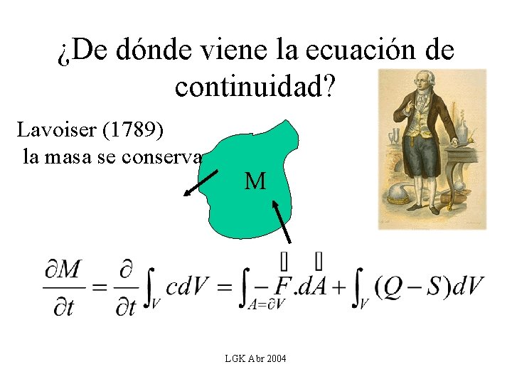 ¿De dónde viene la ecuación de continuidad? Lavoiser (1789) la masa se conserva M