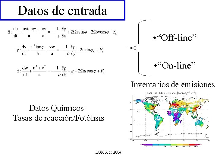 Datos de entrada • “Off-line” • “On-line” Inventarios de emisiones Datos Químicos: Tasas de