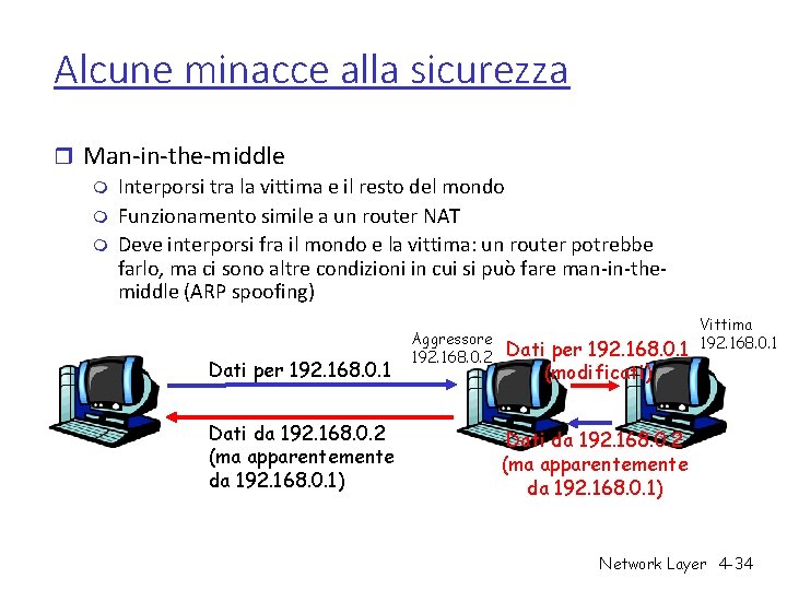 Alcune minacce alla sicurezza r Man-in-the-middle m Interporsi tra la vittima e il resto