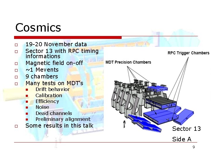 Cosmics o o o 19 -20 November data Sector 13 with RPC timing informations