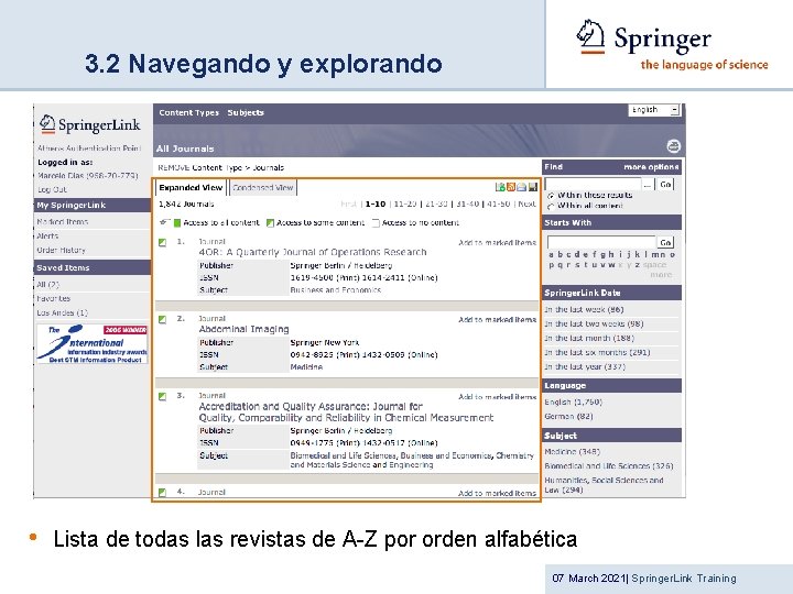 3. 2 Navegando y explorando • Lista de todas las revistas de A-Z por