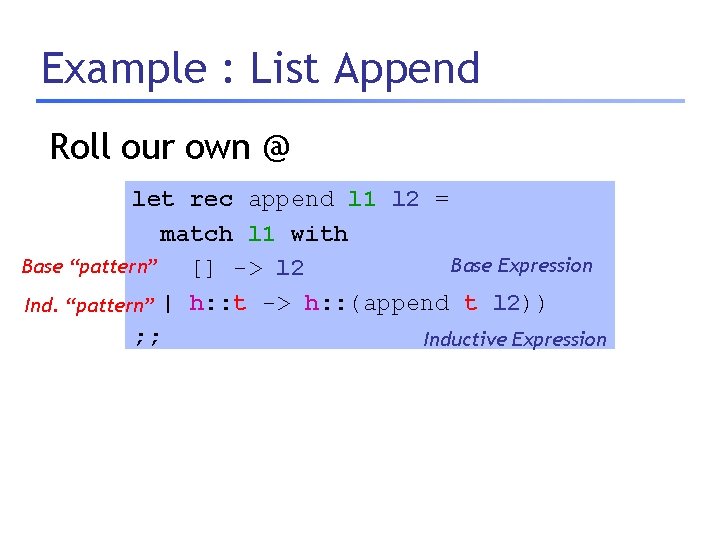 Example : List Append Roll our own @ let rec append l 1 l