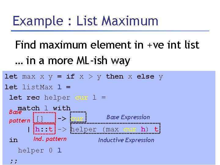 Example : List Maximum Find maximum element in +ve int list … in a