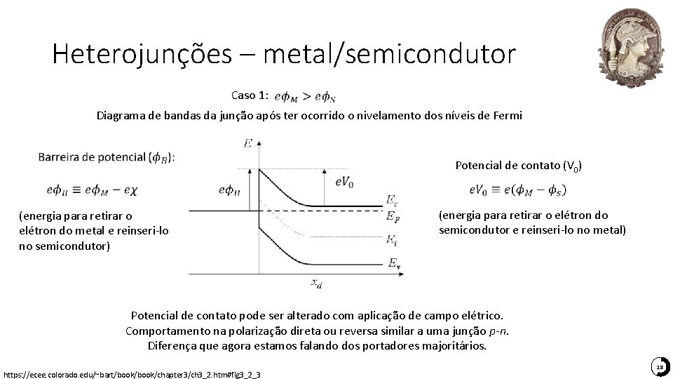 Heterojunções – metal/semicondutor Caso 1: Diagrama de bandas da junção após ter ocorrido o Heterojunções – metal/semicondutor Caso 1: Diagrama de bandas da junção após ter ocorrido o