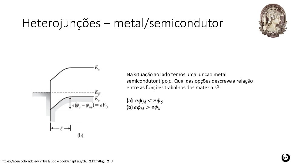 Heterojunções – metal/semicondutor https: //ecee. colorado. edu/~bart/book/chapter 3/ch 3_2. htm#fig 3_2_3 27 Heterojunções – metal/semicondutor https: //ecee. colorado. edu/~bart/book/chapter 3/ch 3_2. htm#fig 3_2_3 27