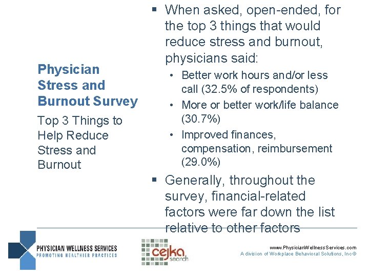 Physician Stress and Burnout Survey Top 3 Things to Help Reduce Stress and Burnout