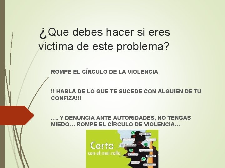 ¿Que debes hacer si eres victima de este problema? ROMPE EL CÍRCULO DE LA