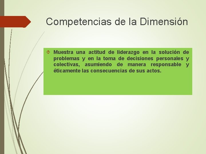 Competencias de la Dimensión Muestra una actitud de liderazgo en la solución de problemas