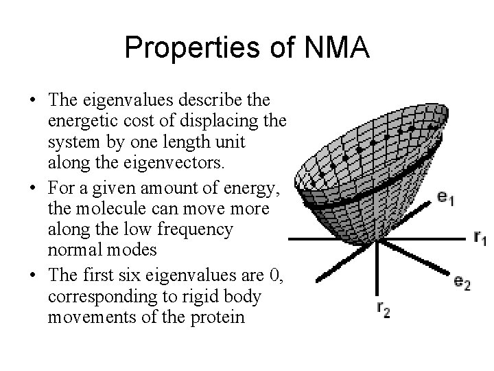 Properties of NMA • The eigenvalues describe the energetic cost of displacing the system