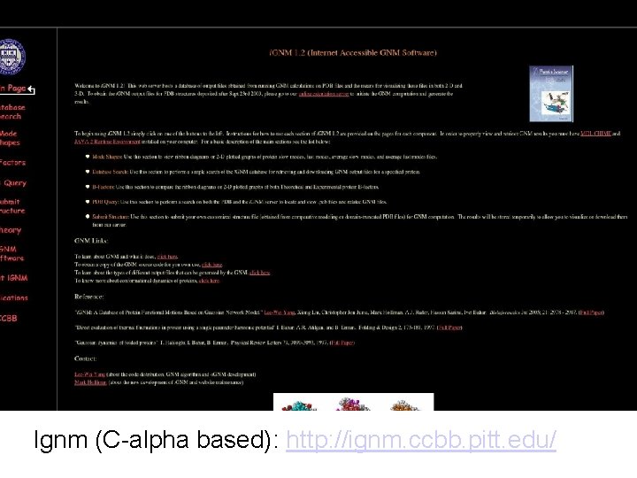 Ignm (C-alpha based): http: //ignm. ccbb. pitt. edu/ 