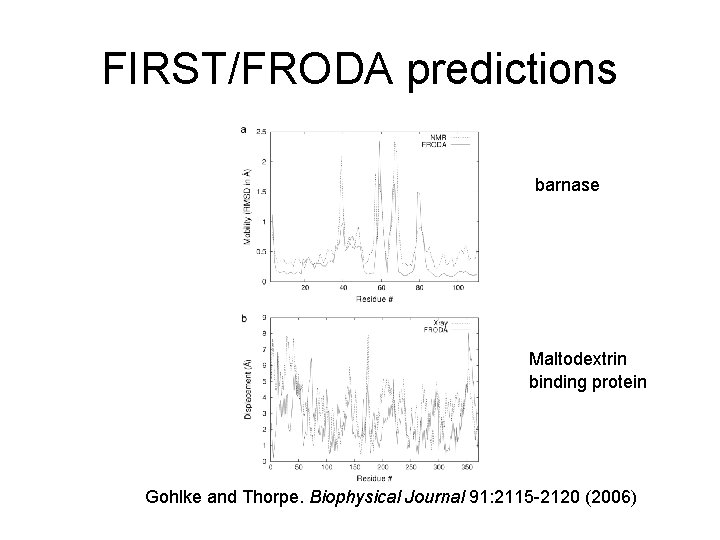 FIRST/FRODA predictions barnase Maltodextrin binding protein Gohlke and Thorpe. Biophysical Journal 91: 2115 -2120