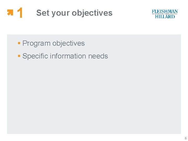 1 Set your objectives § Program objectives § Specific information needs 6 