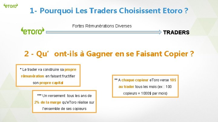 1 - Pourquoi Les Traders Choisissent Etoro ? Fortes Rémunérations Diverses TRADERS 2 -