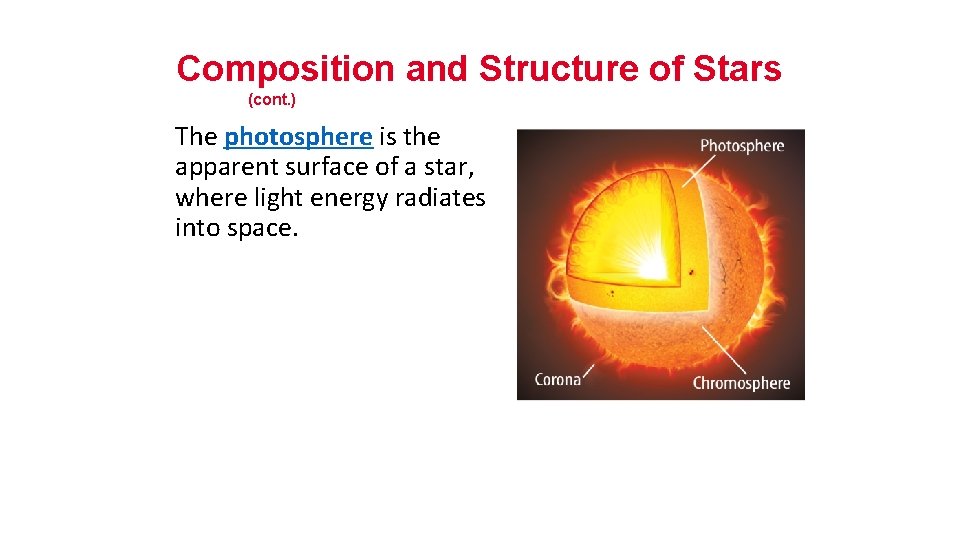 Composition and Structure of Stars (cont. ) The photosphere is the apparent surface of