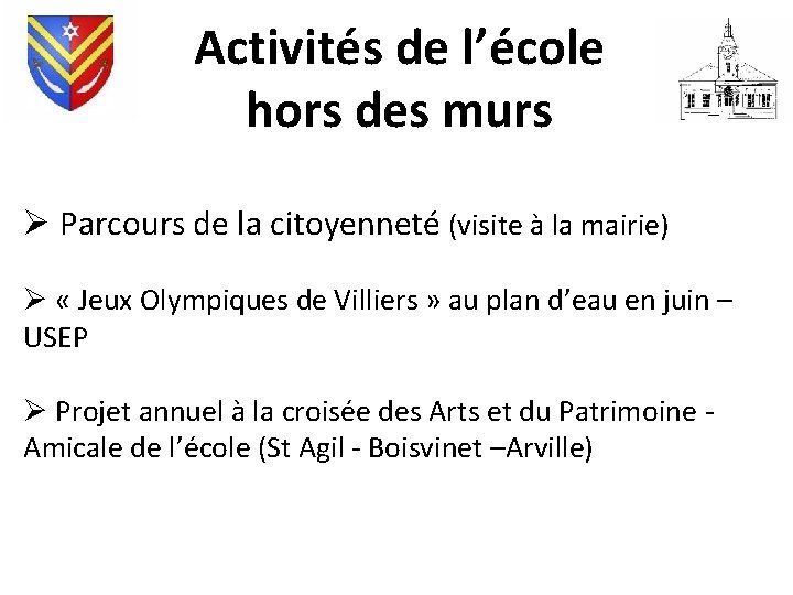 Activités de l’école hors des murs Ø Parcours de la citoyenneté (visite à la