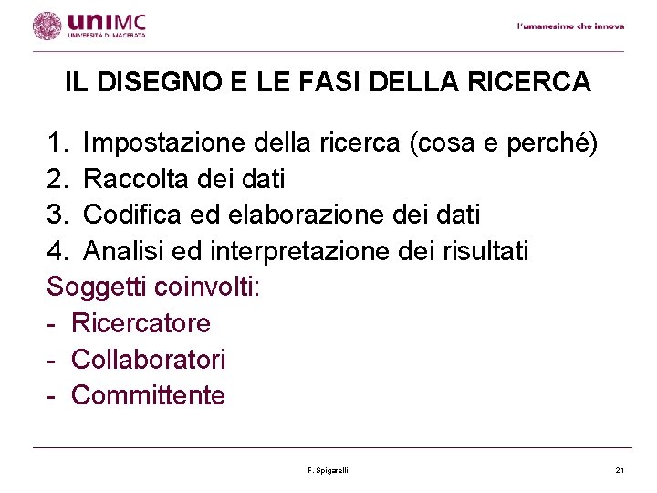 IL DISEGNO E LE FASI DELLA RICERCA 1. Impostazione della ricerca (cosa e perché)