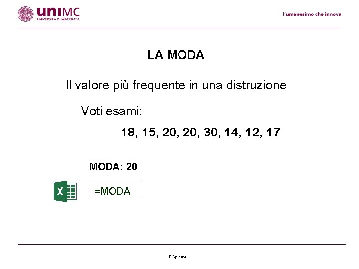 LA MODA Il valore più frequente in una distruzione Voti esami: 18, 15, 20,