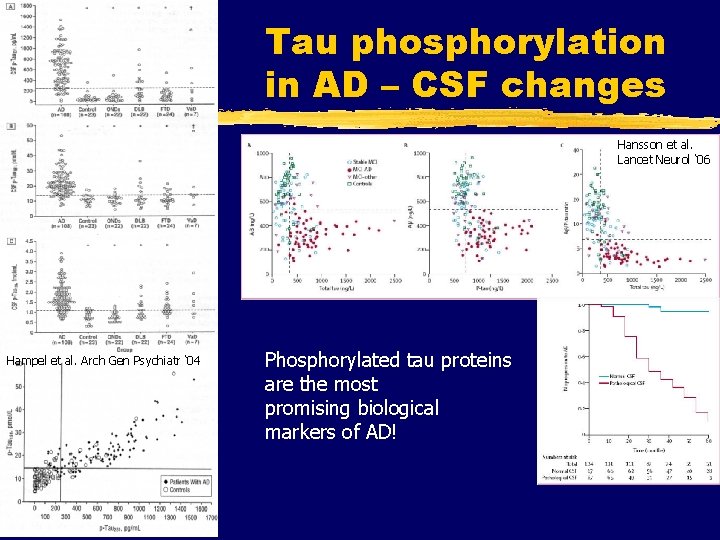 Tau phosphorylation in AD – CSF changes Hansson et al. Lancet Neurol ‘ 06