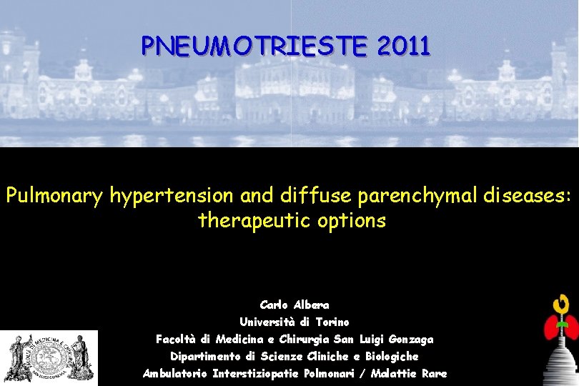 PNEUMOTRIESTE 2011 Pulmonary hypertension and diffuse parenchymal diseases: therapeutic options Carlo Albera Università di
