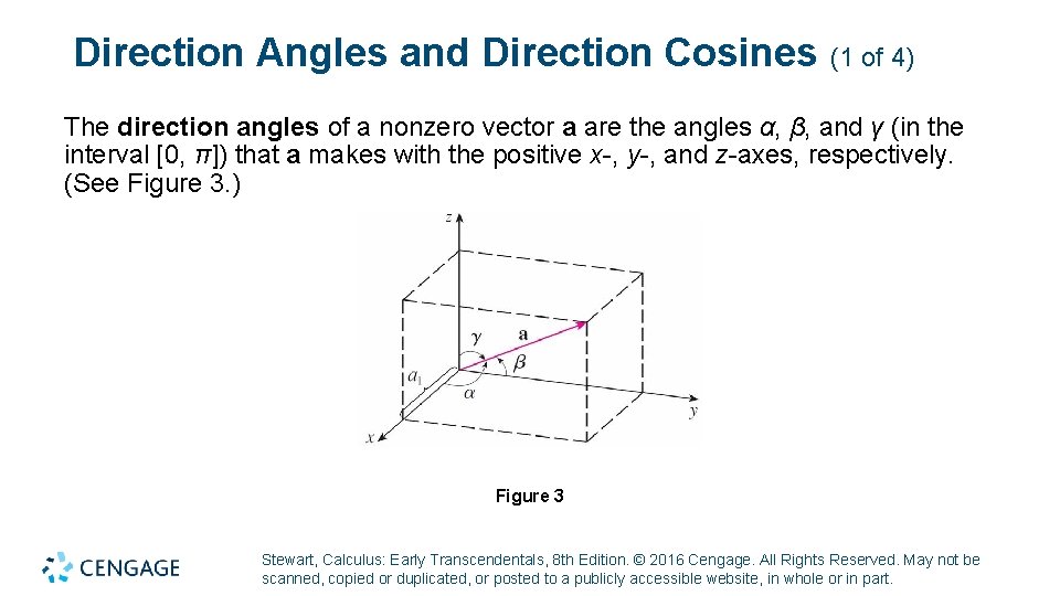 Direction Angles and Direction Cosines (1 of 4) The direction angles of a nonzero