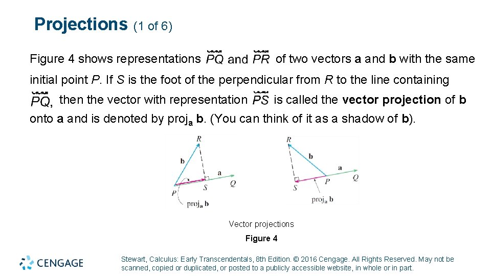 Projections (1 of 6) Figure 4 shows representations of two vectors a and b