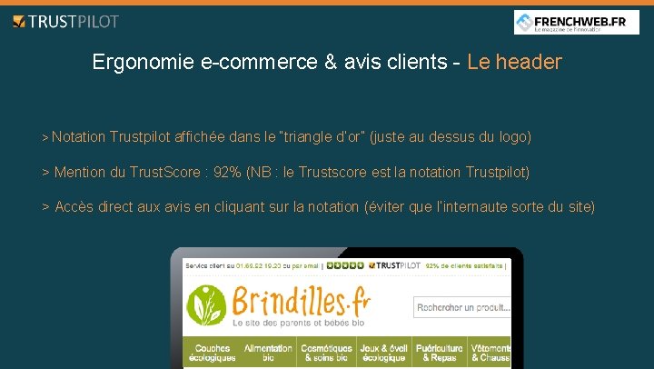 Ergonomie e-commerce & avis clients - Le header > Notation Trustpilot affichée dans le