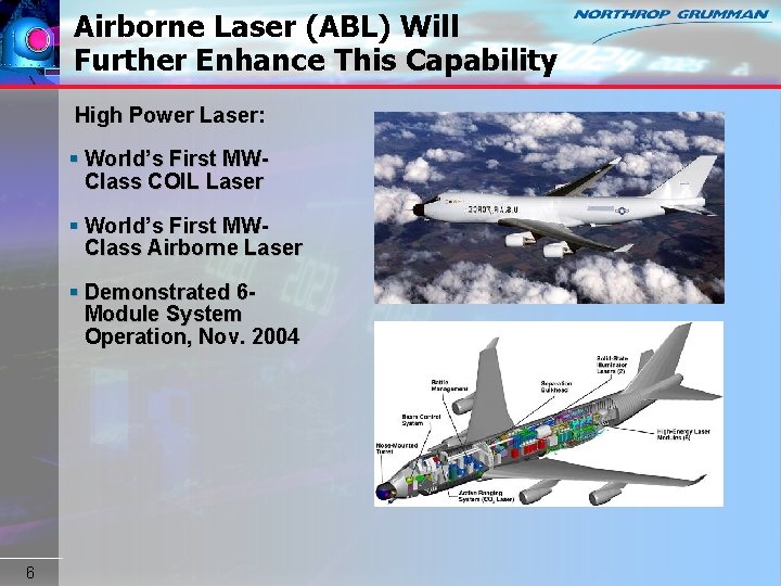 Airborne Laser (ABL) Will Further Enhance This Capability High Power Laser: § World’s First