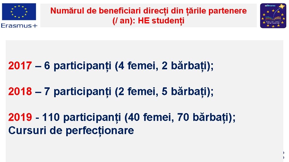 Numărul de beneficiari direcți din țările partenere (/ an): HE studenți 2017 – 6