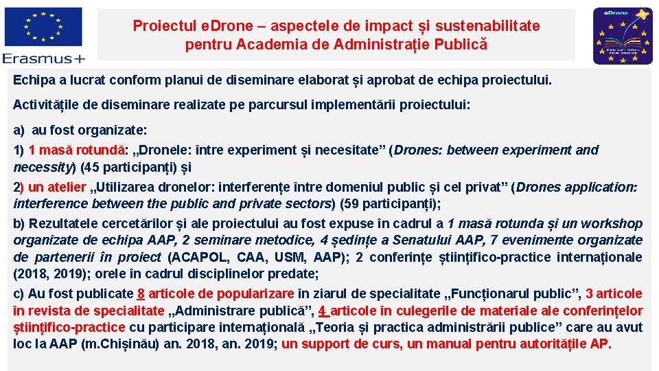 Proiectul e. Drone – aspectele de impact și sustenabilitate pentru Academia de Administrație Publică