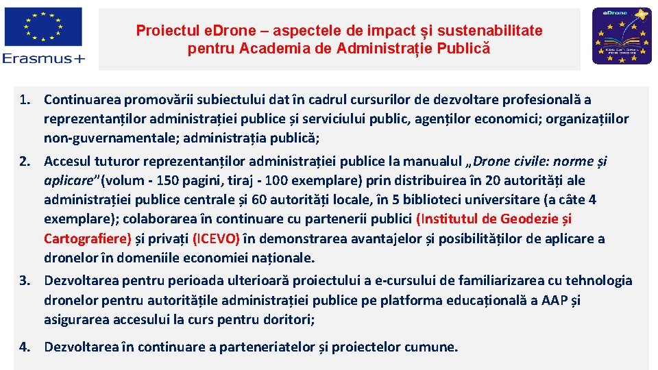 Proiectul e. Drone – aspectele de impact și sustenabilitate pentru Academia de Administrație Publică