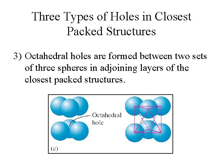 Three Types of Holes in Closest Packed Structures 3) Octahedral holes are formed between