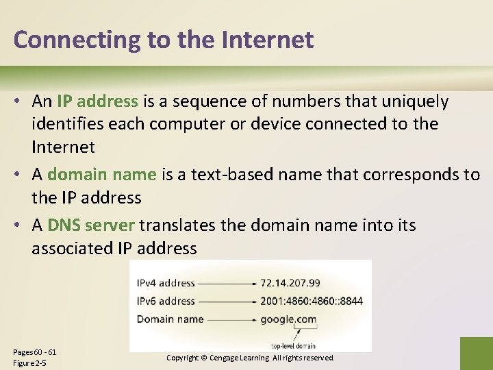 Connecting to the Internet • An IP address is a sequence of numbers that