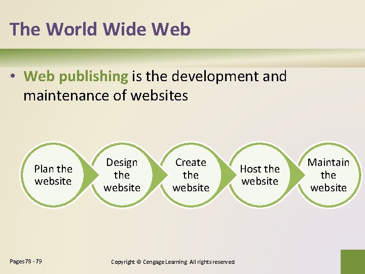 The World Wide Web • Web publishing is the development and maintenance of websites