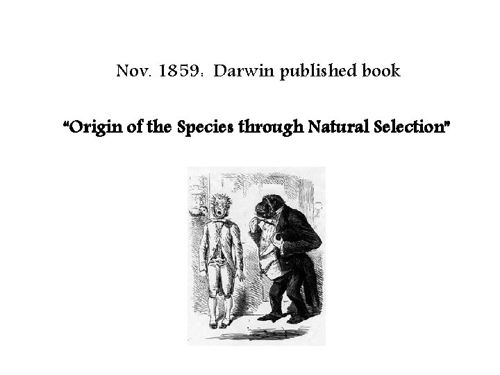 Nov. 1859: Darwin published book “Origin of the Species through Natural Selection” 