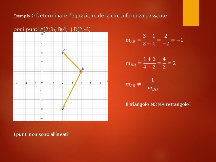 Esempio 2: Determinare l’equazione della circonferenza passante per i punti A(2; 3), B(4; 1)