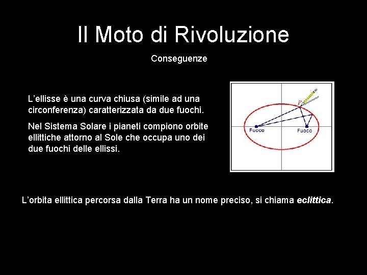 Il Moto di Rivoluzione Conseguenze L’ellisse è una curva chiusa (simile ad una circonferenza) Il Moto di Rivoluzione Conseguenze L’ellisse è una curva chiusa (simile ad una circonferenza)