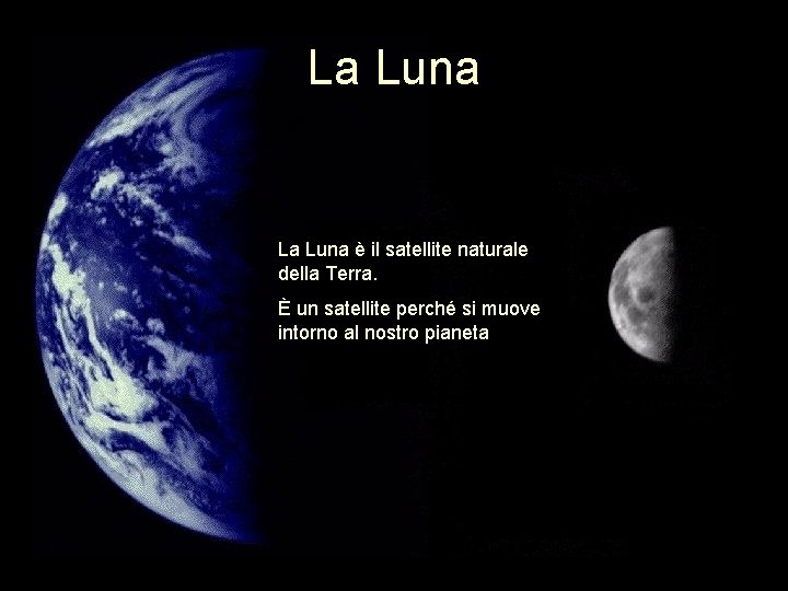 La Luna è il satellite naturale della Terra. È un satellite perché si muove La Luna è il satellite naturale della Terra. È un satellite perché si muove