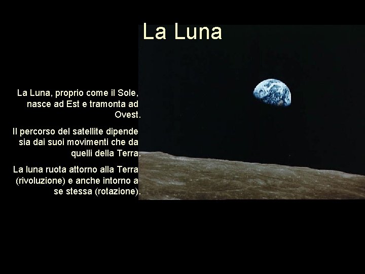La Luna, proprio come il Sole, nasce ad Est e tramonta ad Ovest. Il La Luna, proprio come il Sole, nasce ad Est e tramonta ad Ovest. Il