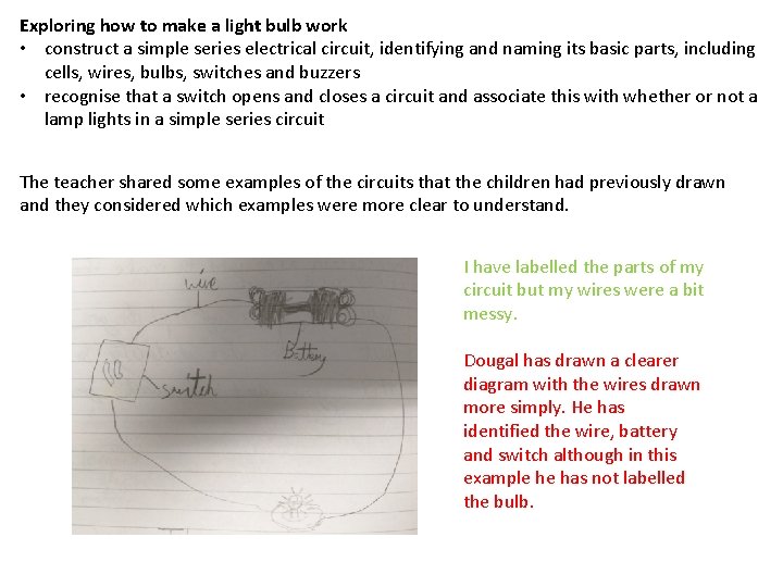 Exploring how to make a light bulb work • construct a simple series electrical