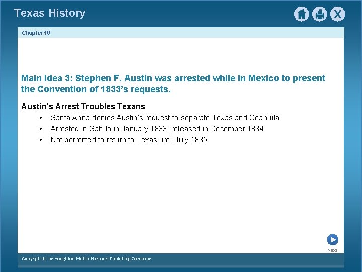 Texas History Chapter 10 Main Idea 3: Stephen F. Austin was arrested while in