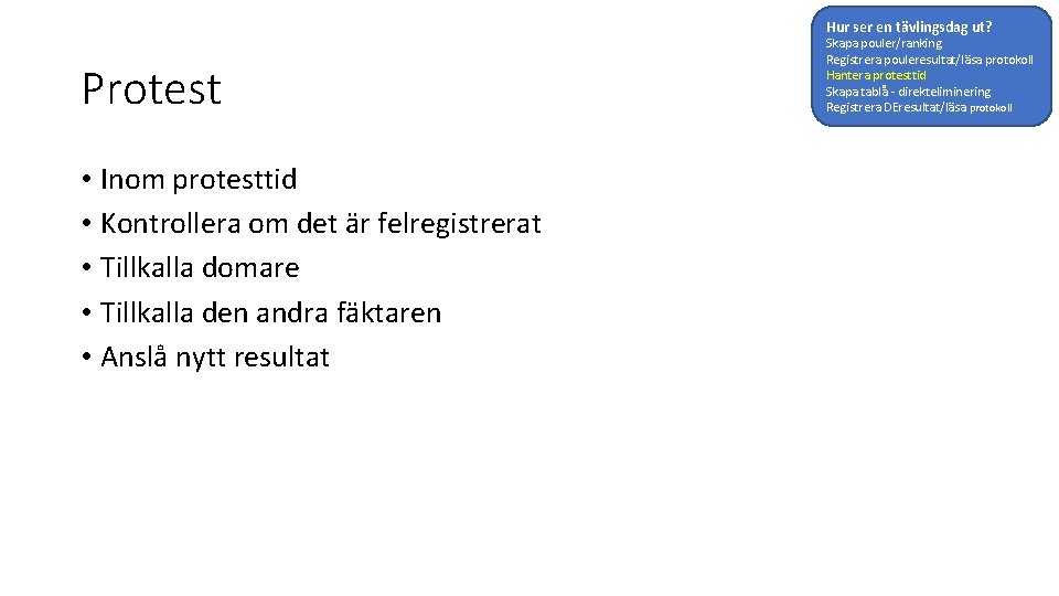 Hur ser en tävlingsdag ut? Protest • Inom protesttid • Kontrollera om det är