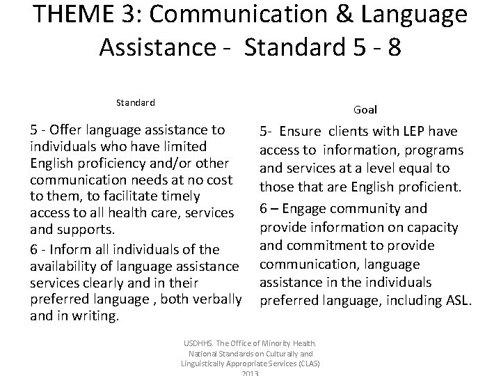 THEME 3: Communication & Language Assistance - Standard 5 - 8 Standard Goal 5