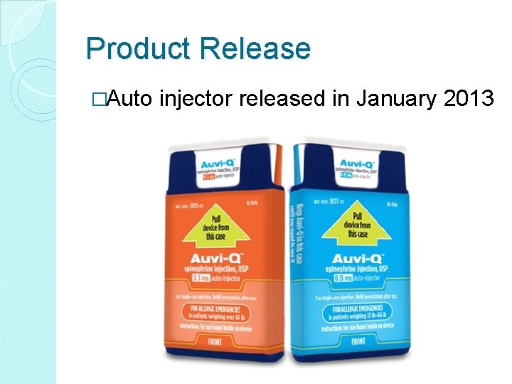 Product Release �Auto injector released in January 2013 