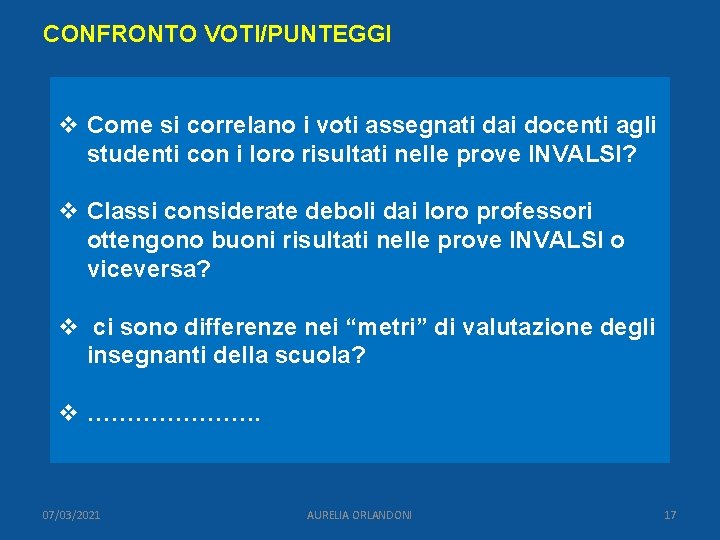 CONFRONTO VOTI/PUNTEGGI v Come si correlano i voti assegnati dai docenti agli studenti con