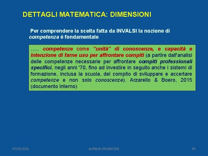 DETTAGLI MATEMATICA: DIMENSIONI Per comprendere la scelta fatta da INVALSI la nozione di competenza