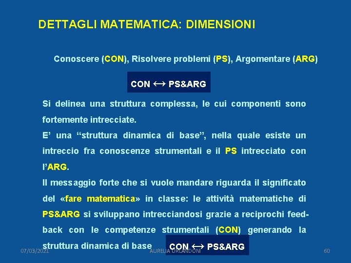 DETTAGLI MATEMATICA: DIMENSIONI Conoscere (CON), Risolvere problemi (PS), Argomentare (ARG) CON ↔ PS&ARG Si