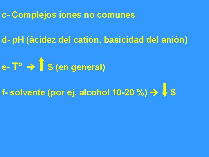 c- Complejos iones no comunes d- p. H (ácidez del catión, basicidad del anión)