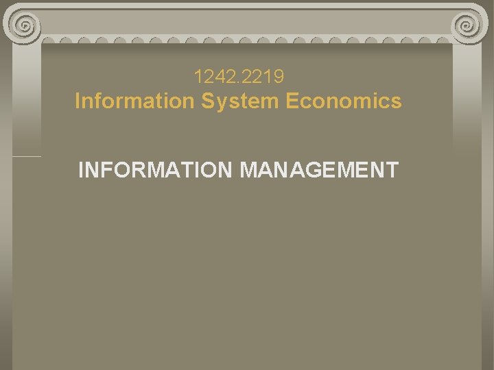 1242. 2219 Information System Economics INFORMATION MANAGEMENT 