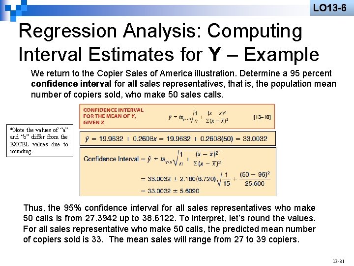 LO 13 -6 Regression Analysis: Computing Interval Estimates for Y – Example We return